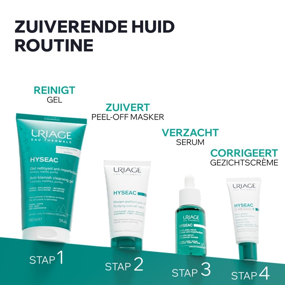 Uriage Hyséac Zuiverend Peel-Off Masker doos, productinformatie en gebruik.