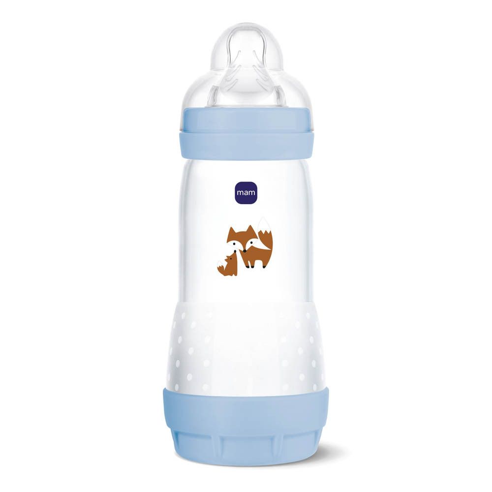 Biberon MAM Easy Start™ Anti-Colic, bleu mat, avec motif éléphant.