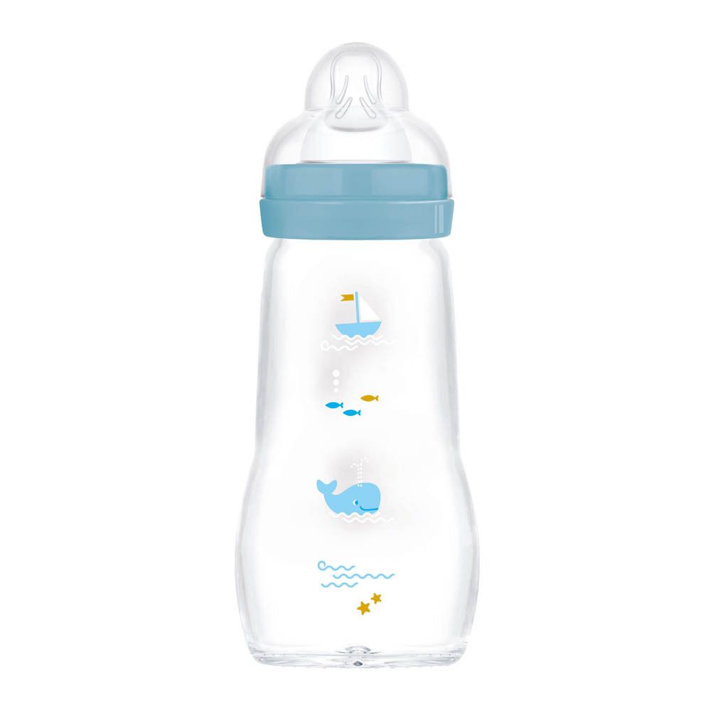 Glazen babyfles met dierenprint en maataanduiding, 260ml.