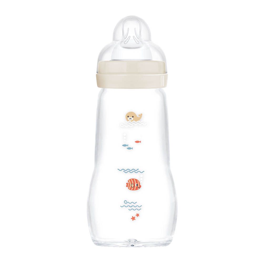 Biberon en verre MAM Feel Good, 260ml, motifs marins.