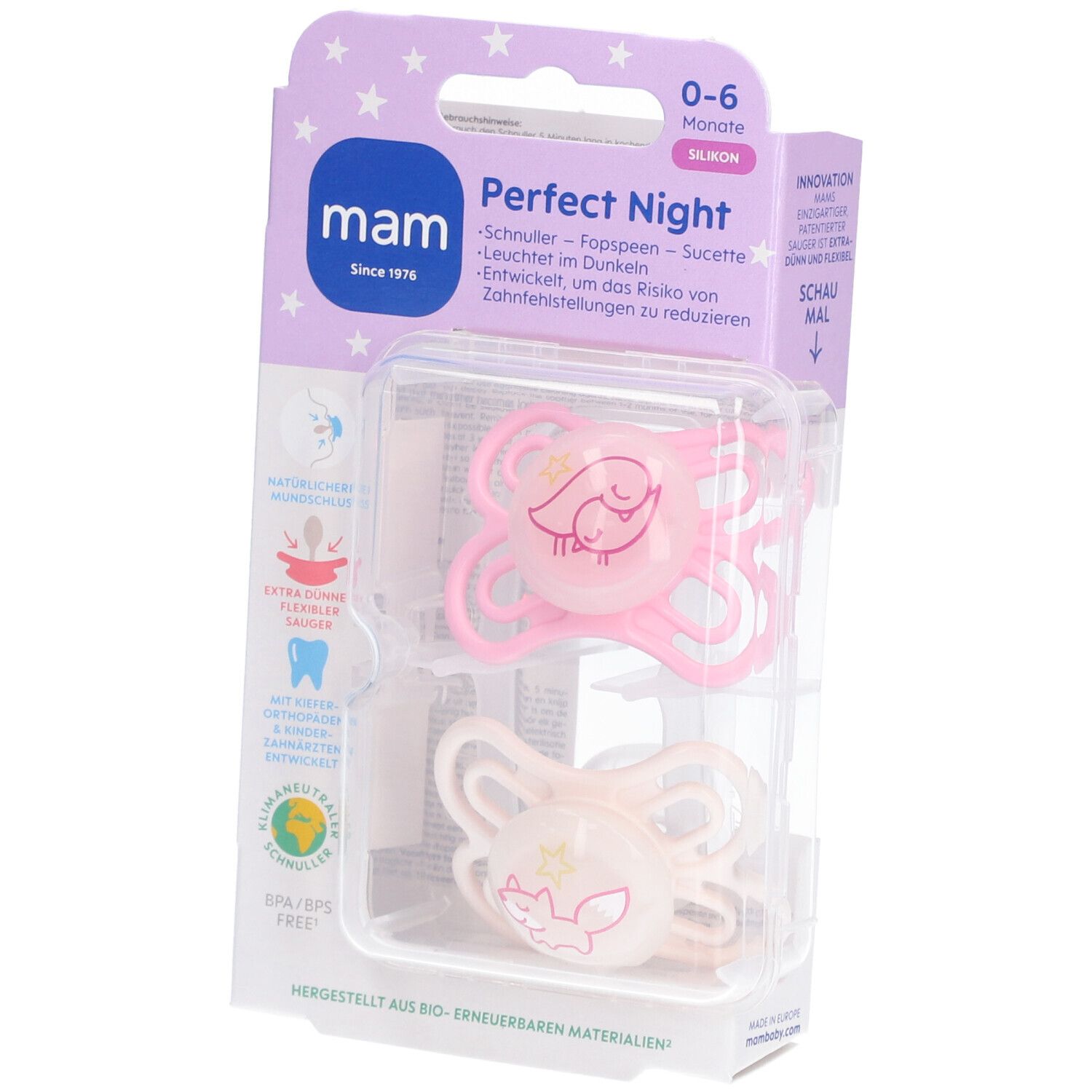 MAM Perfect Night Fopspeen Silicone Pink 0-6