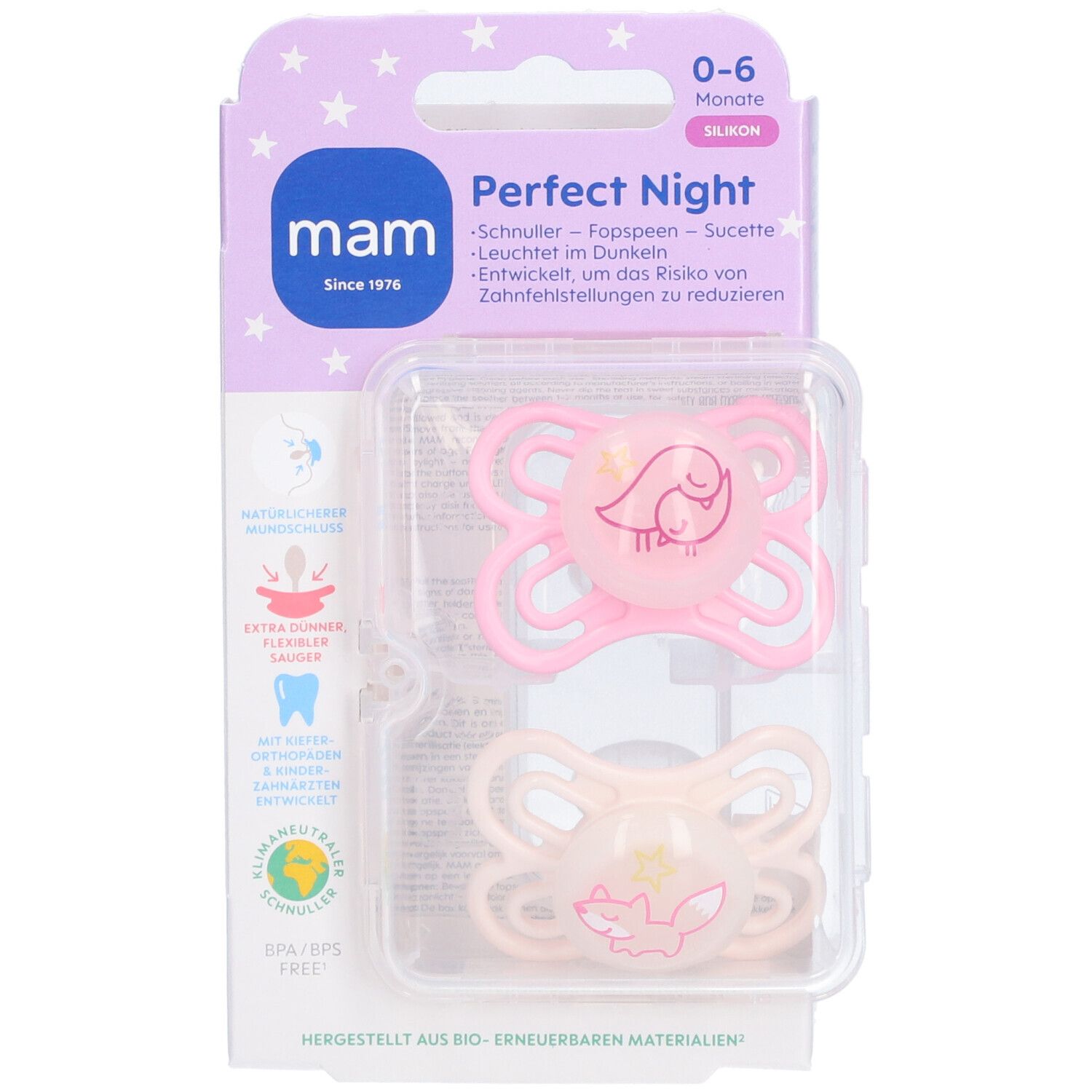 MAM Perfect Night Fopspeen Silicone Pink 0-6