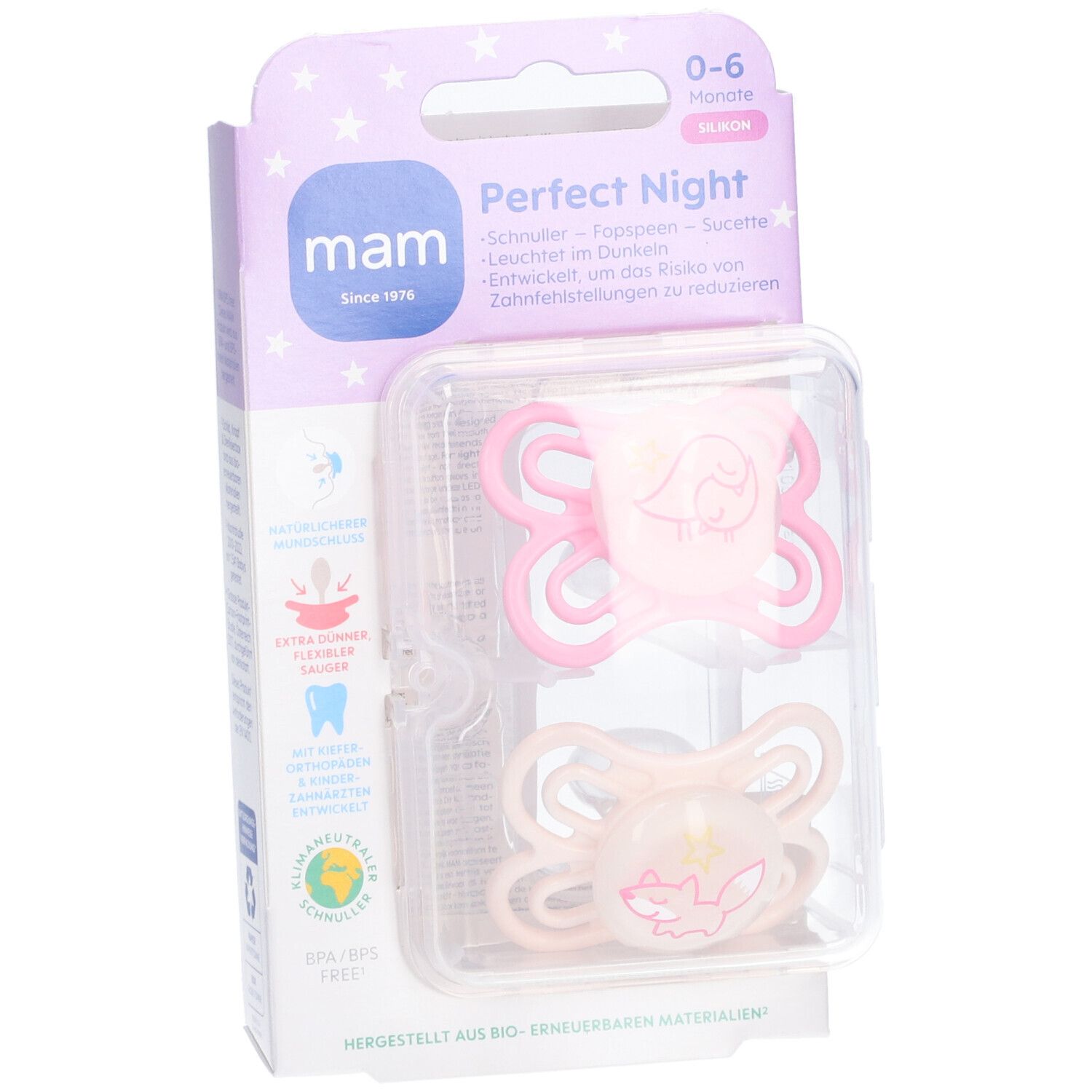 MAM Perfect Night Fopspeen Silicone Pink 0-6