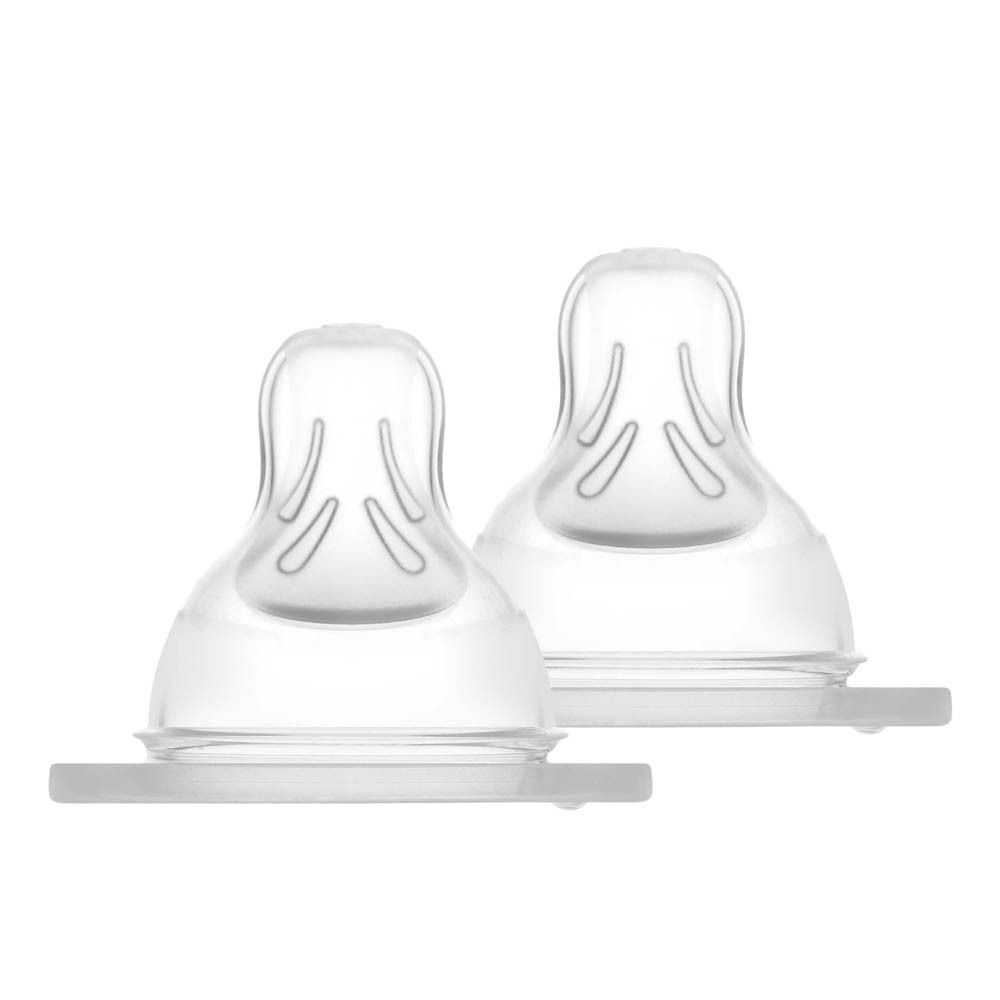 Twee Mam spenen 1 van helder siliconen, Skin Soft textuur.