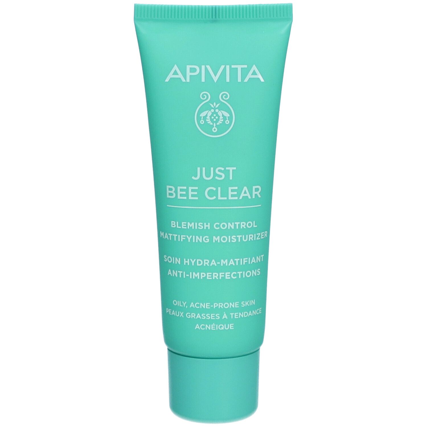Tube met matterende vochtinbrengende vloeistof 'JUST BEE CLEAR' van APIVITA.