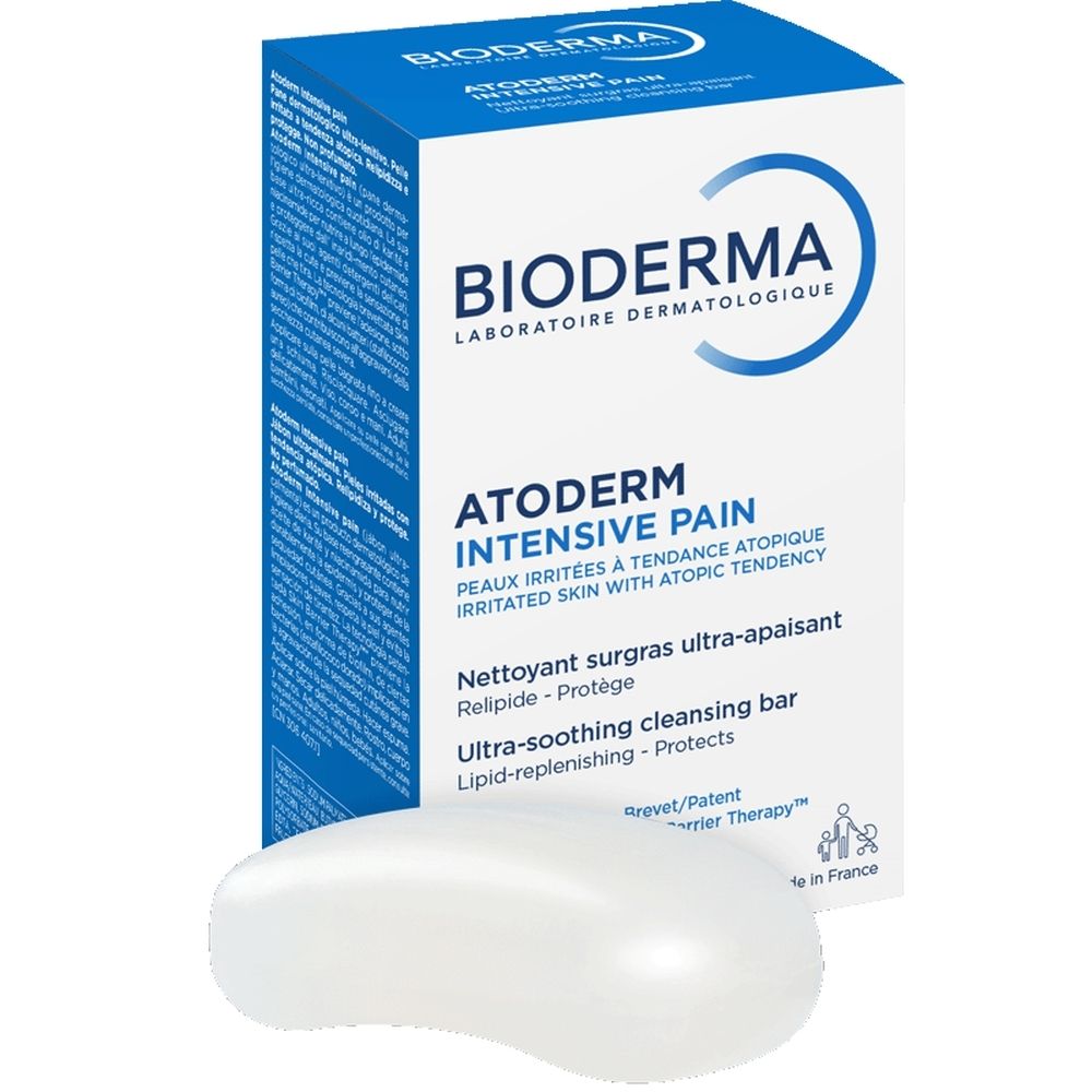 Bioderma Atoderm Intensieve Reinigingszeep doos, voorkant, 150g.