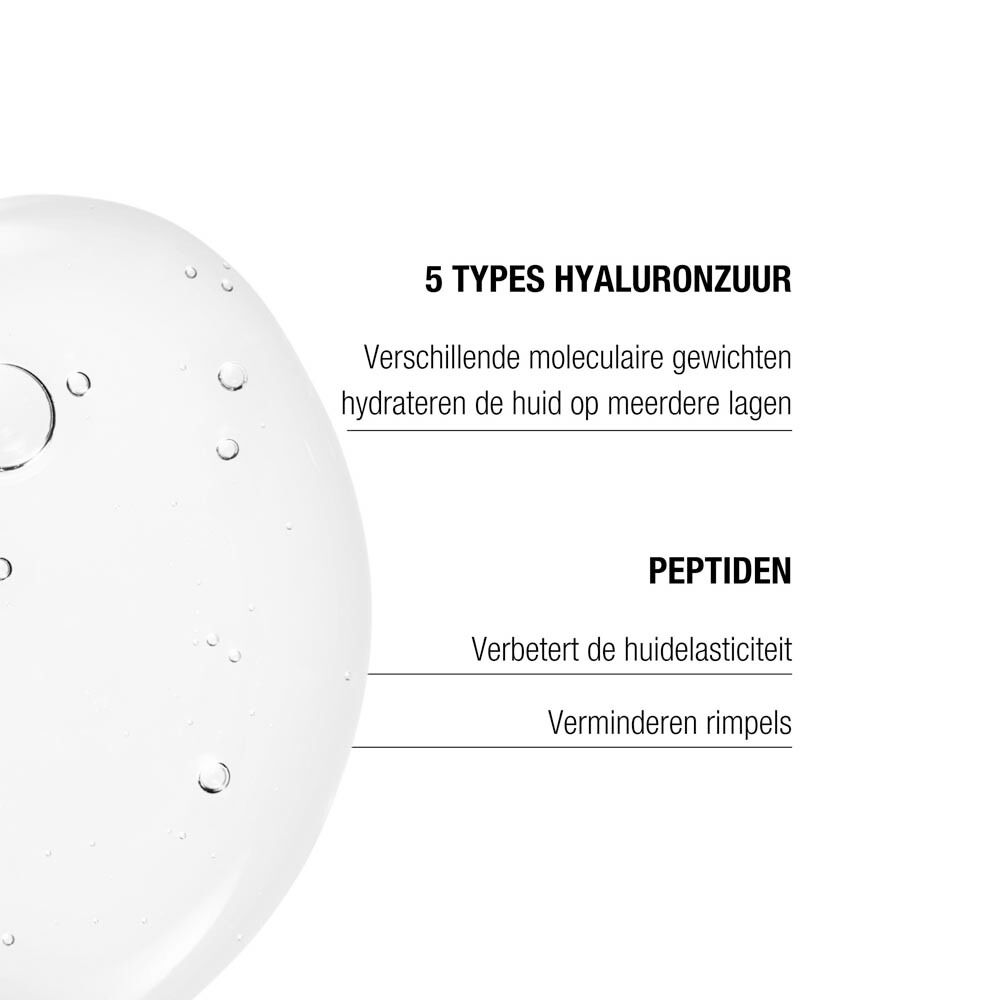 Bruine glazen fles met druppeldop, etiket "THE REMEDY laboratories 5HA CONCENTRATE", 5 Types of Hyaluronic Acid.