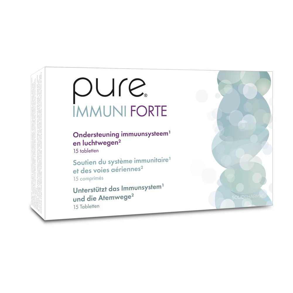 Witte doos met productnaam en meertalige teksten. 15 tabletten.