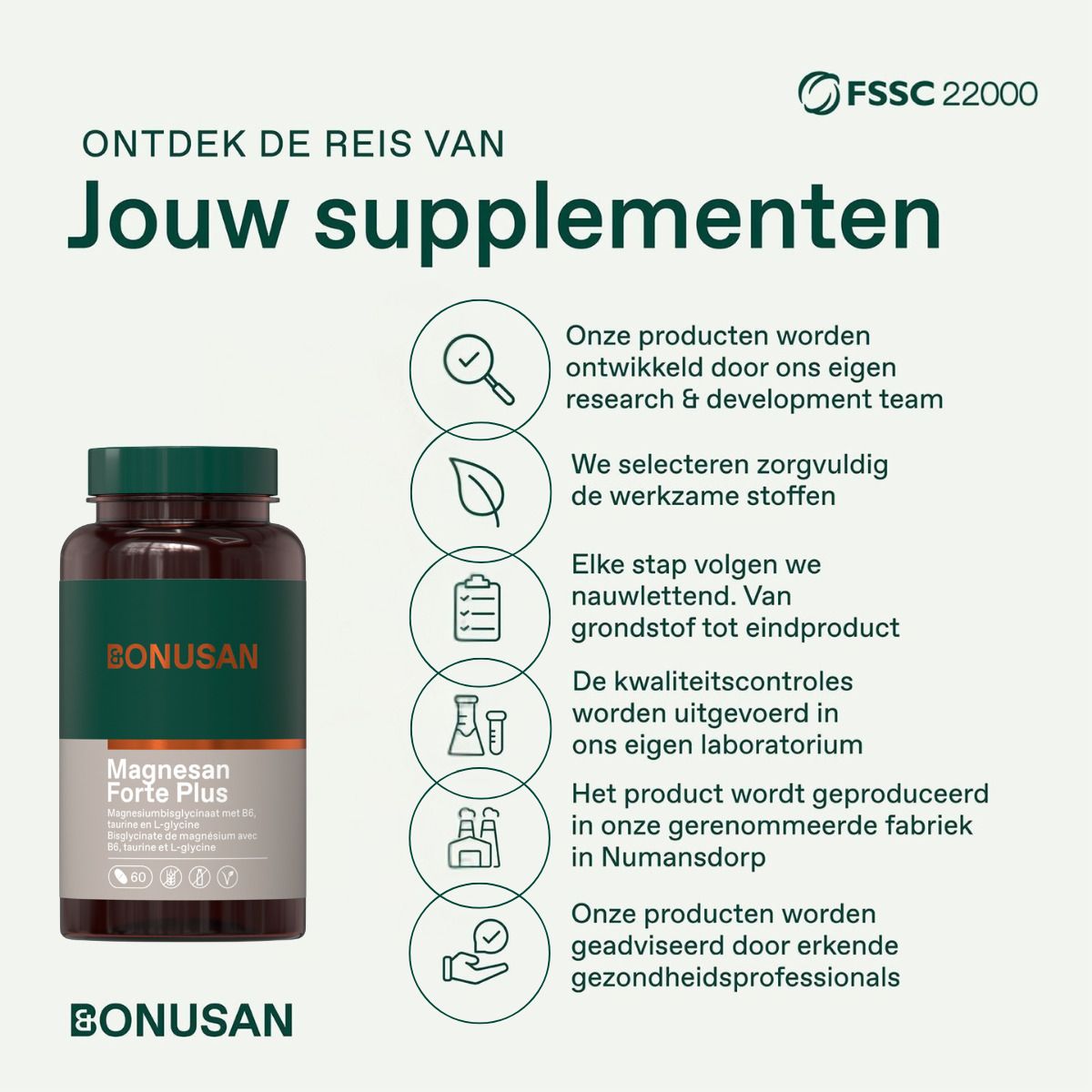 Voyage de vos compléments. Produits Bonusan, recherche, développement, qualité.