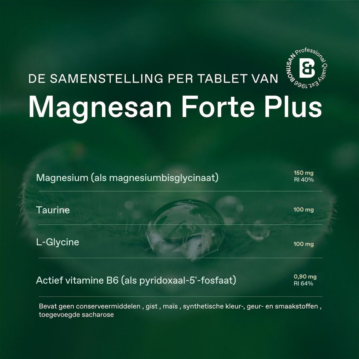 Composition de Magnesan Forte Plus par comprimé : magnésium, taurine, L-glycine, vitamine B6.