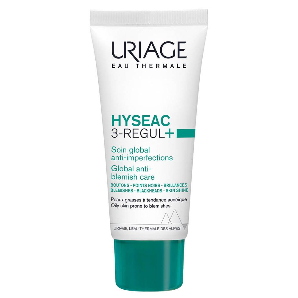 Witte tube, groene dop. Uriage, Hyseac 3-Regul+ Anti-onzuiverheden crème.