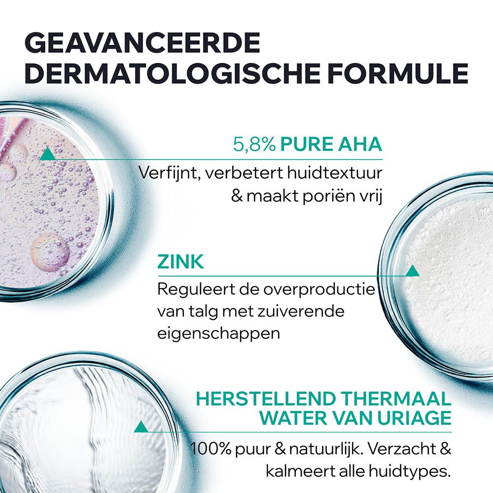 Uriage Hyséac serum. Fles met witte dop. Productlabel met tekst.