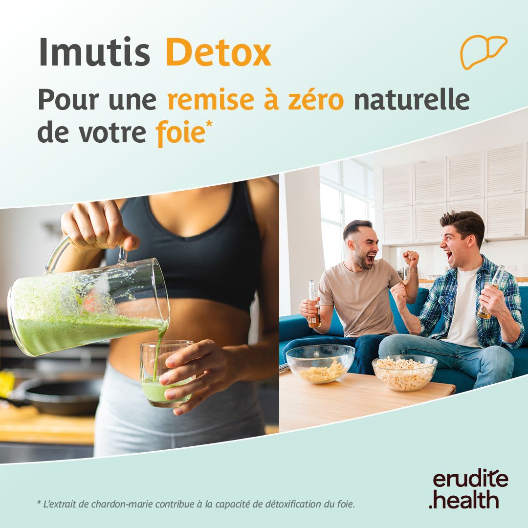 Boîte d'Imutis Detox 120 gélules avec illustration du foie.