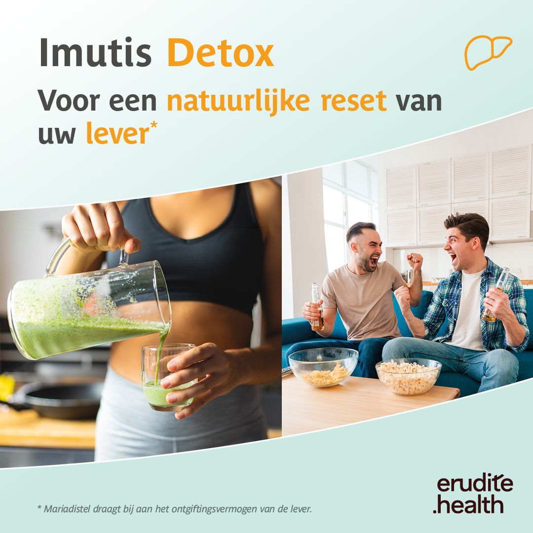 Doos Imutis Detox 120 capsules met leverafbeelding.