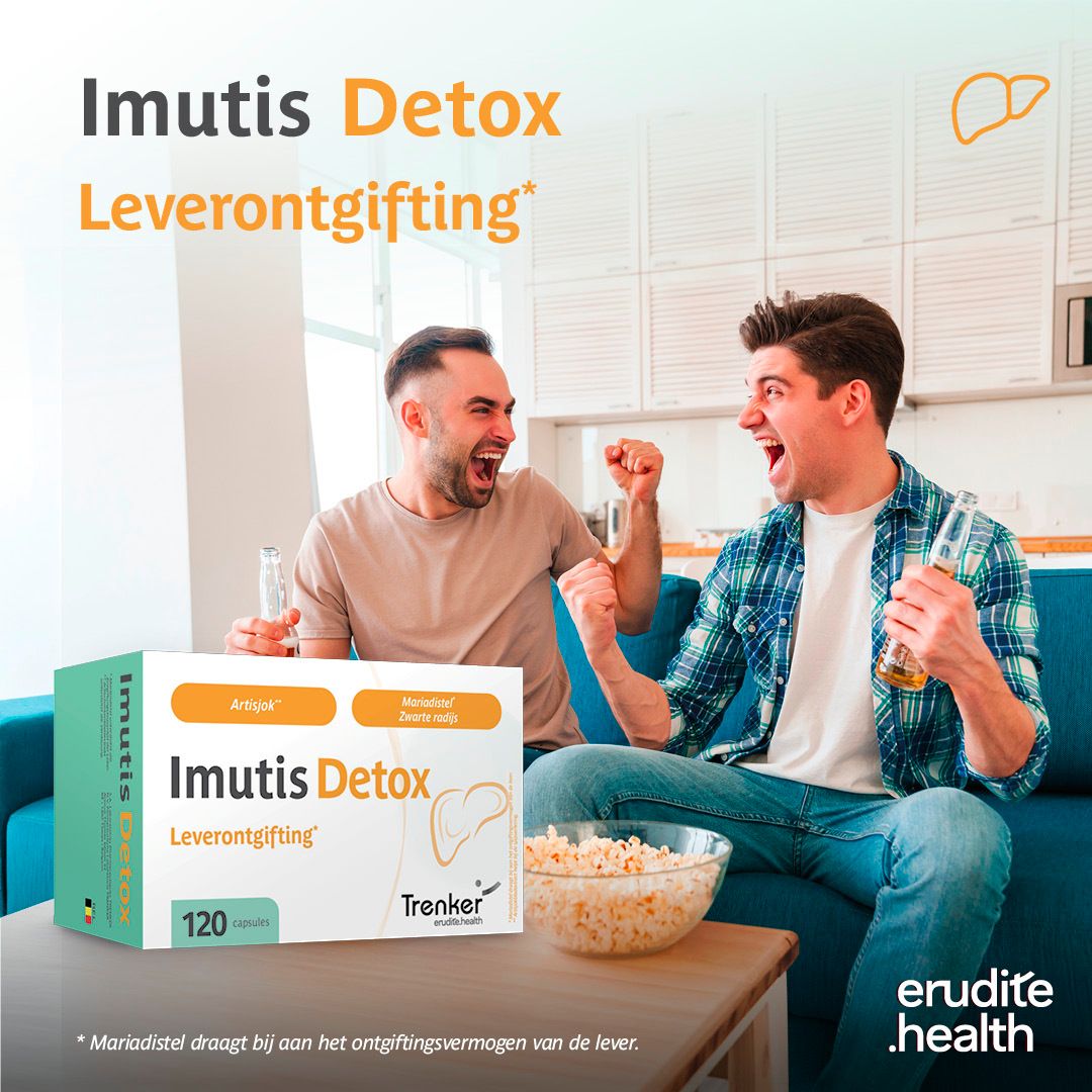 Doos Imutis Detox 120 capsules met leverafbeelding.