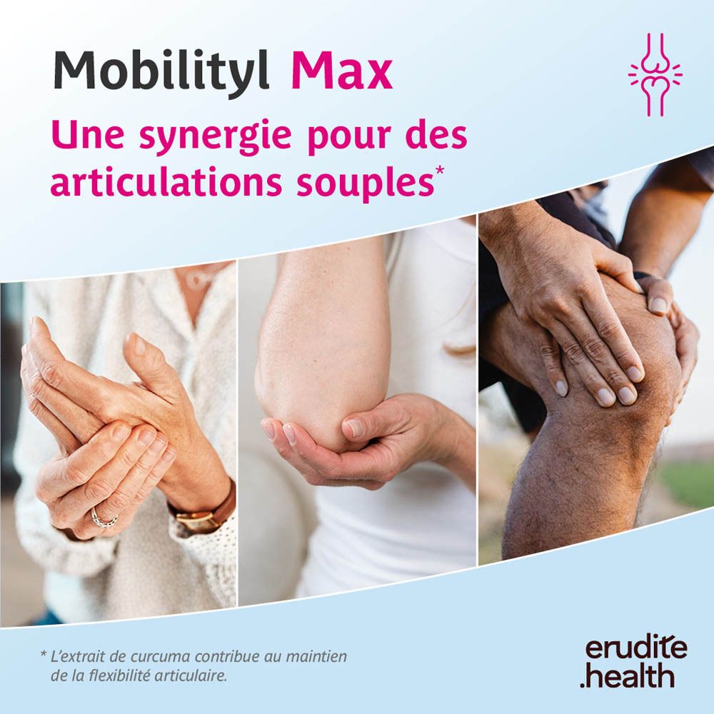 Mobilityl Max : Curcuma, Kaempferia Galanga, Boswellia Serrata, Piper Nigrum.