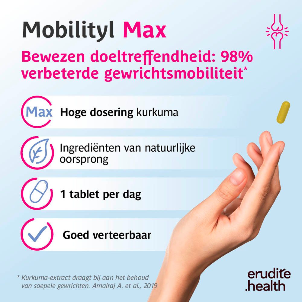 Mobilityl Max: 1 tablet per dag. Vegan, Halal, Kosjer.