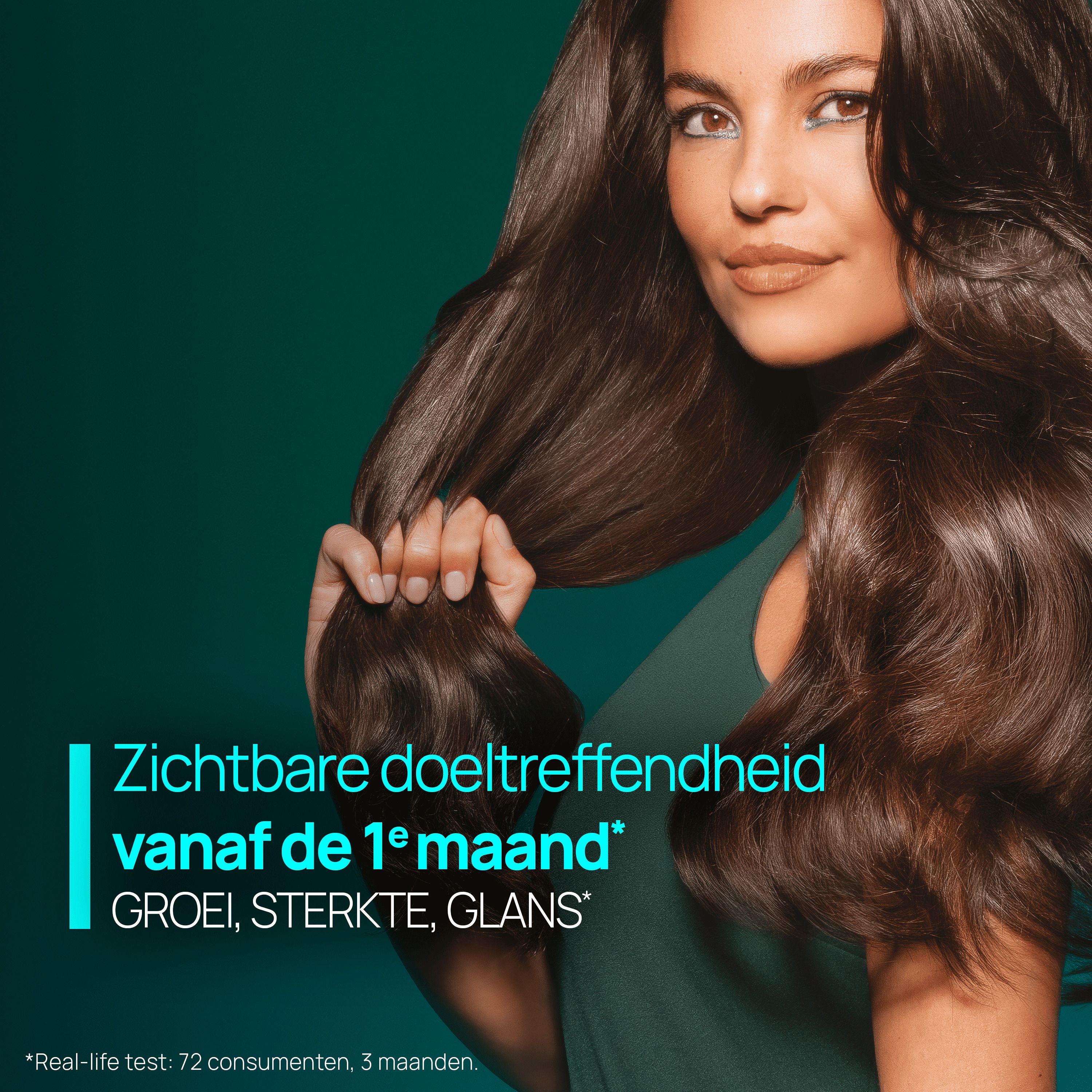 Hand met serum. Tekst: Fijne textuur, dry touch, Lichte formule, onzichtbare finish.