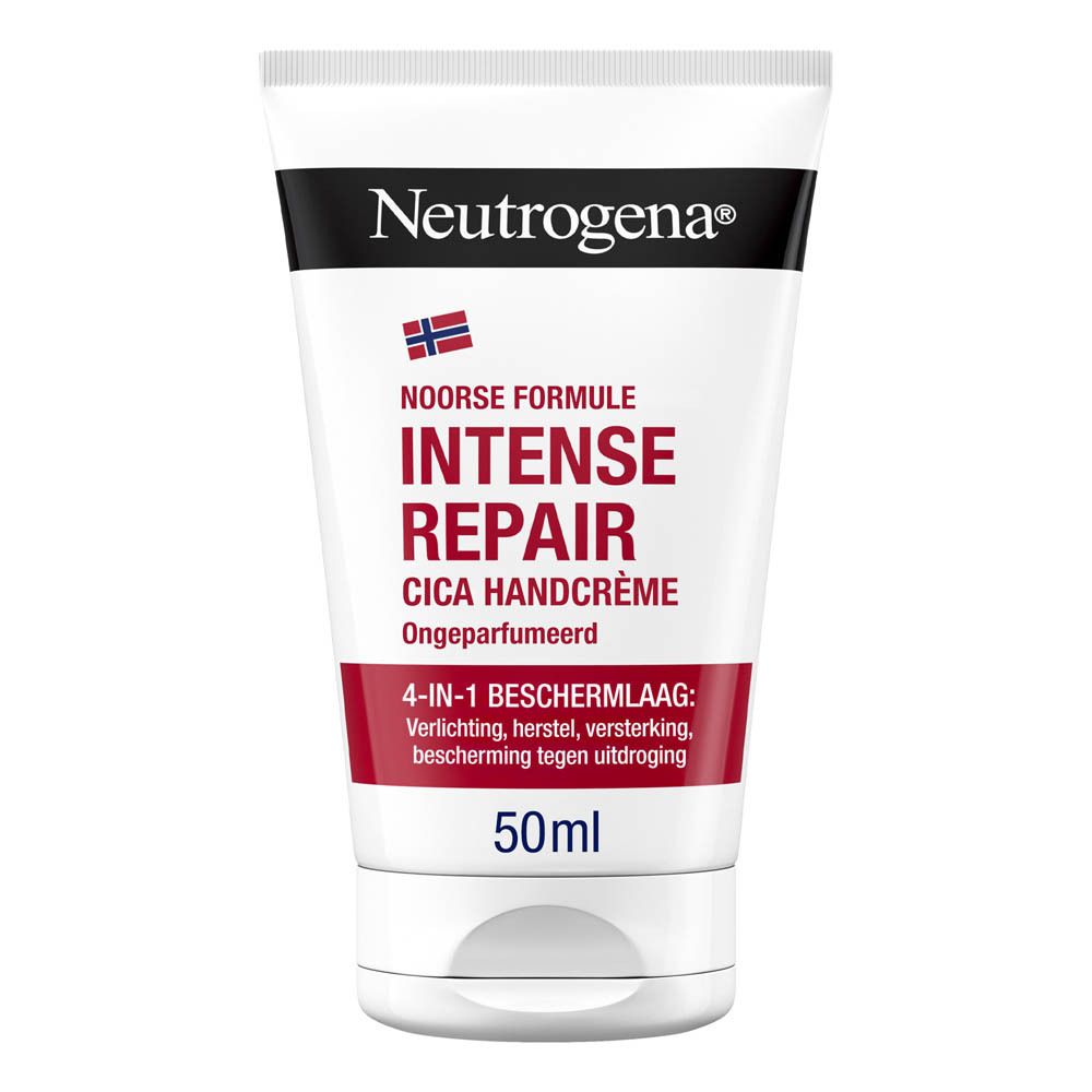 Neutrogena Intense Repair Cica handcrème tube. Wit, zwart en rood. 50ml.