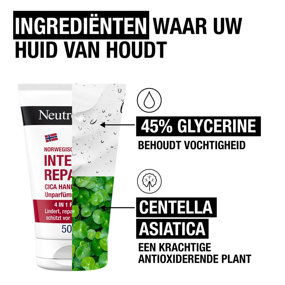 Ingrediënten: 45% glycerine en Centella Asiatica. Tube op de achtergrond.
