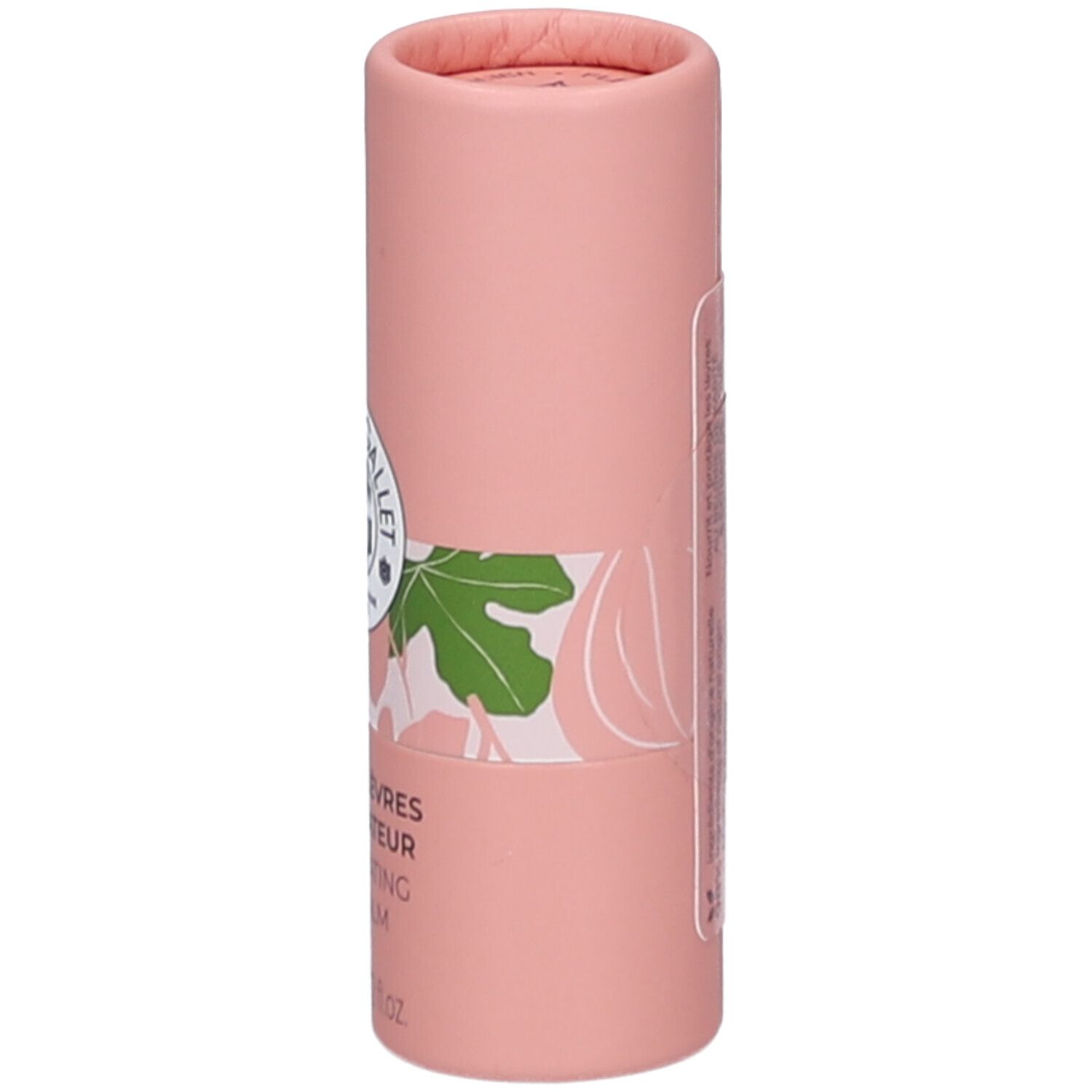 Roze cilindrische verpakking. Logo ROGER & GALLET. Productnaam: BAUME LÈVRES SUBLIMATEUR. 3,5 g. Sticker.