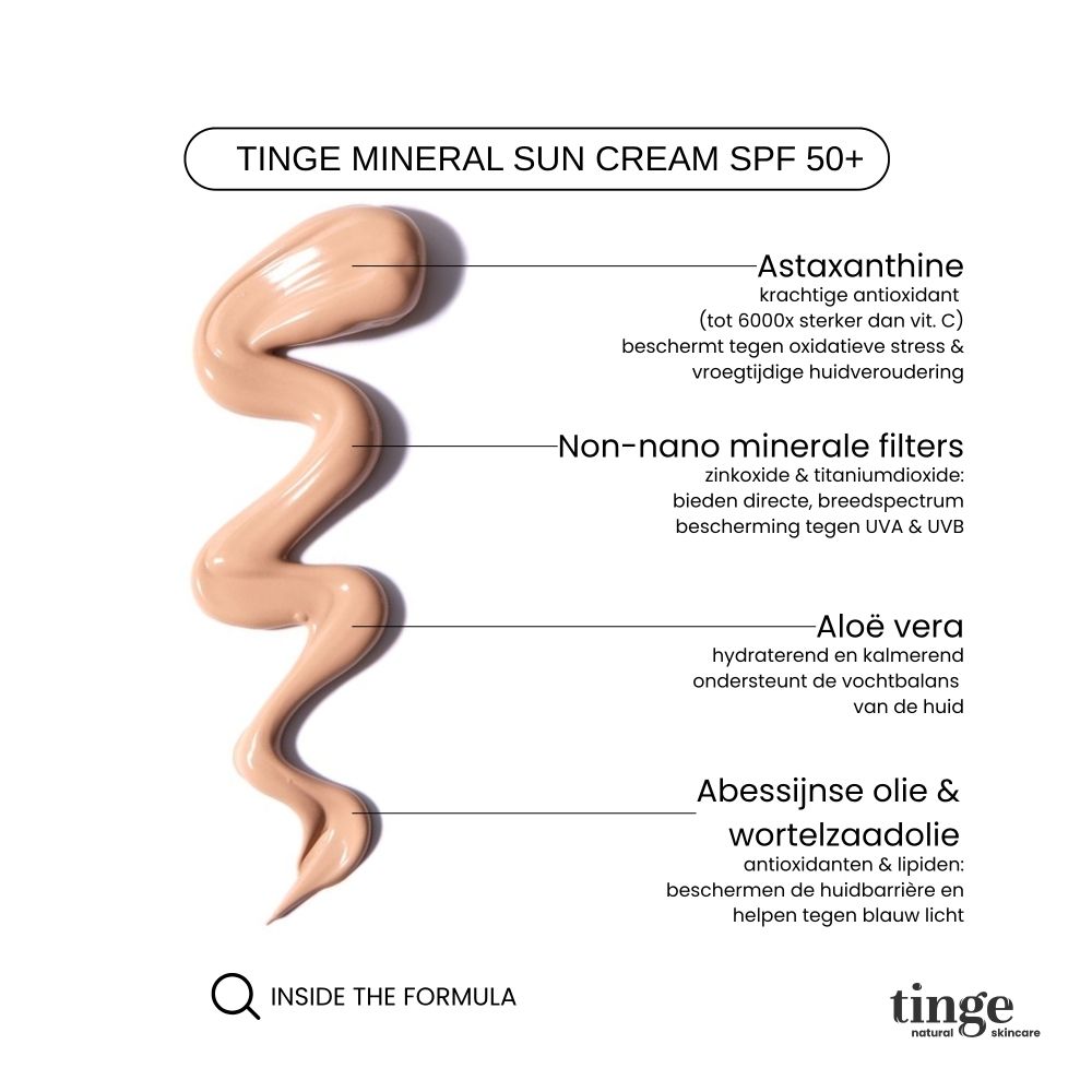 Tinge Minerale Zonnecrème SPF50+ tube.