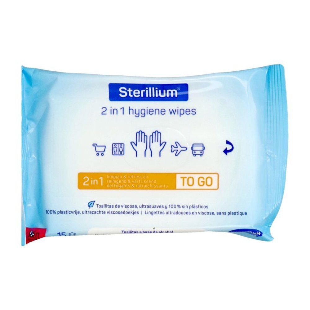 Sterillium 2 in 1 hygiëne doekjes, 100% plasticvrij, ultrafijn, viscose, zonder plastic.