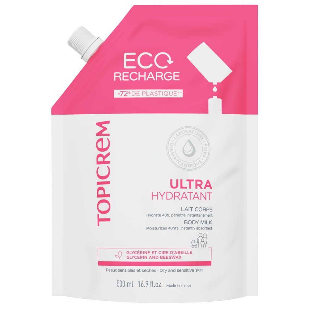 Navulverpakking "Eco Recharge" voor bodylotion. Bevat glycerine en bijenwas.