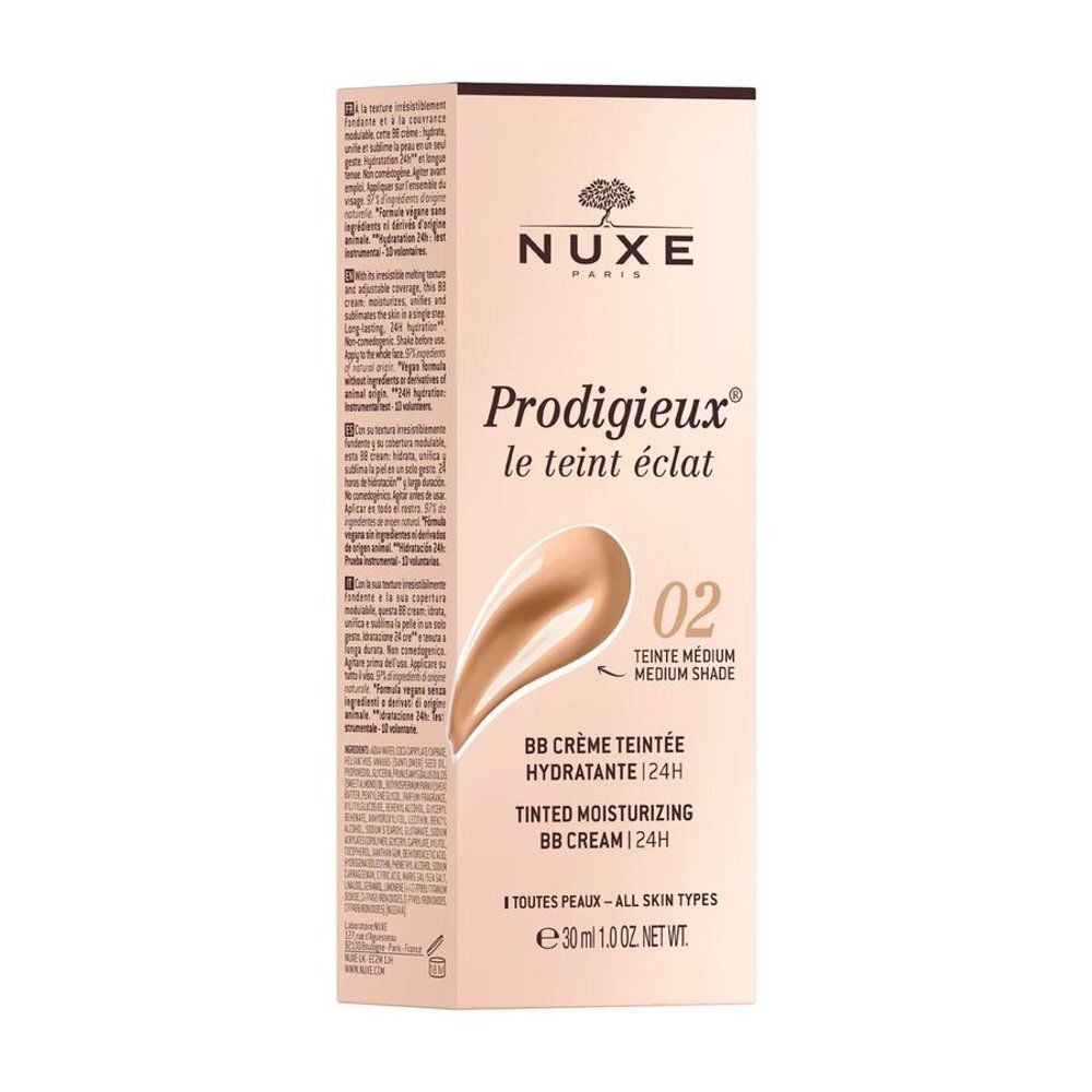 Nuxe BB cream tube, medium tint 02, 30ml.