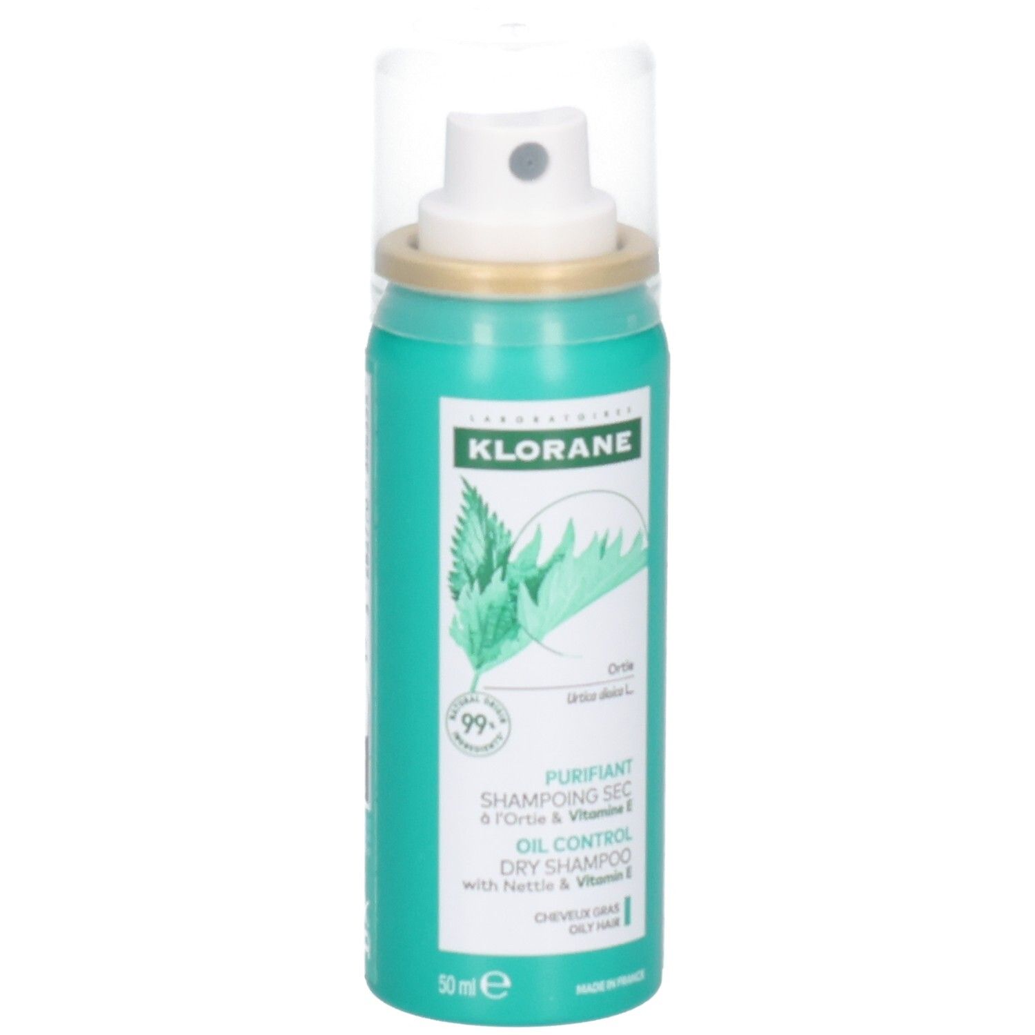 Klorane Shampooing Sec à l'Ortie pour cheveux gras, 50 ml.
