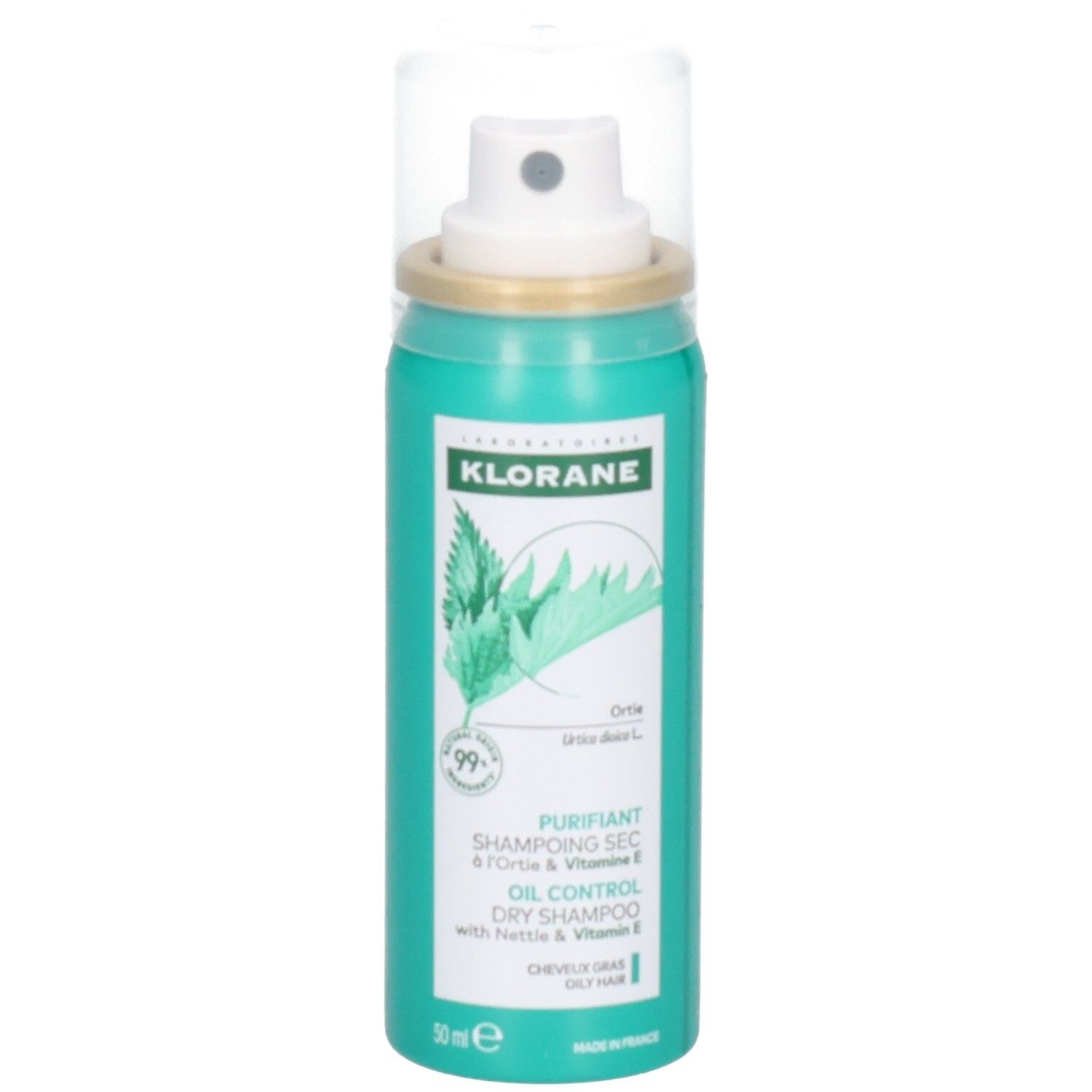 Klorane Shampooing Sec à l'Ortie pour cheveux gras, 50 ml.