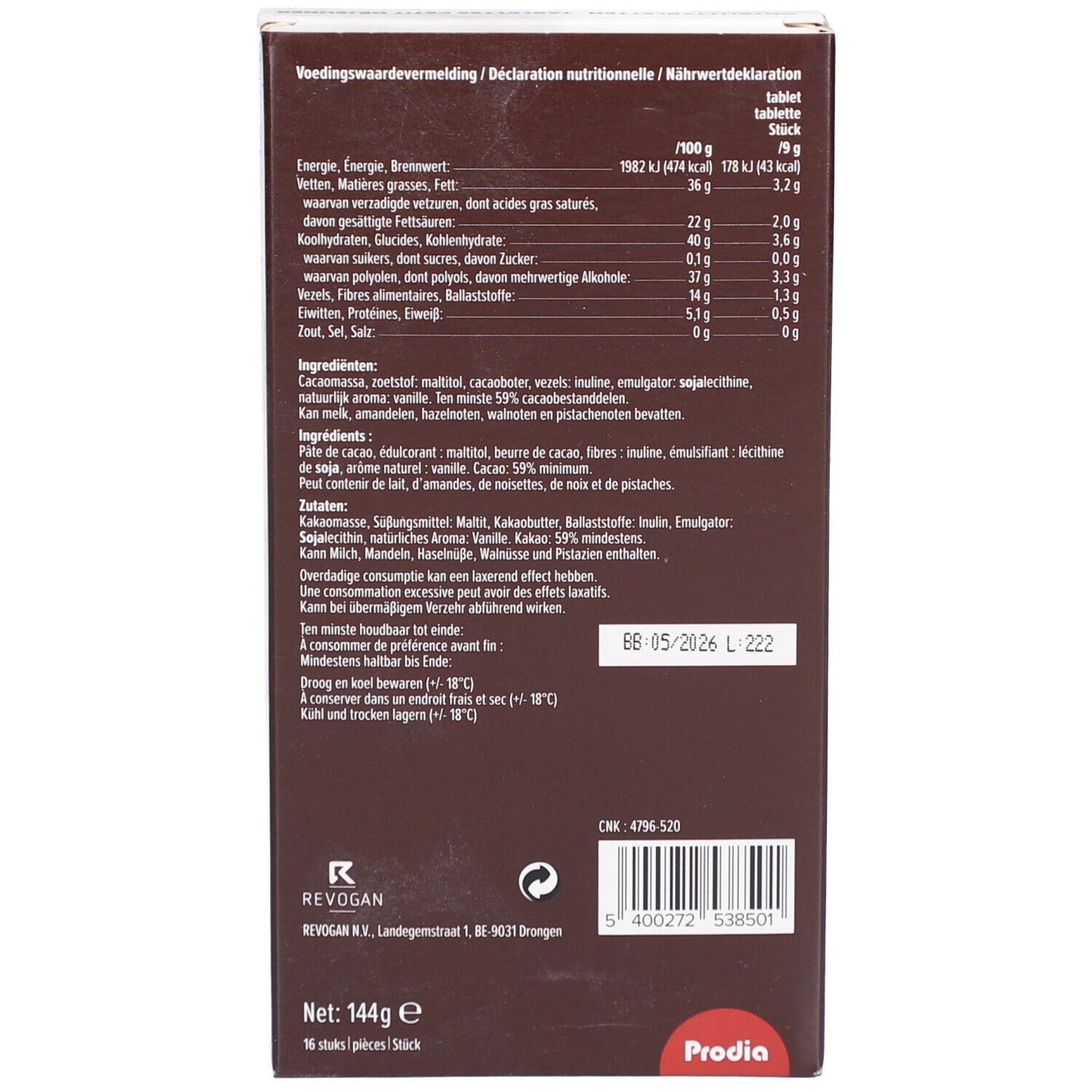 Prodia Ontbijttabletten Pure Chocolade