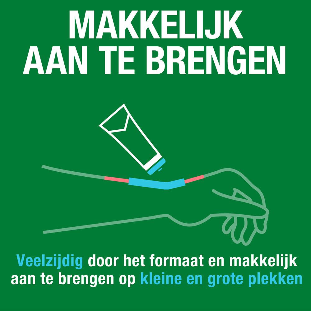 Grafiek: persoon met pijn punten. Tekst: BIOFREEZE gebruikt koudetherapie om het pijnsignaal te blokkeren.