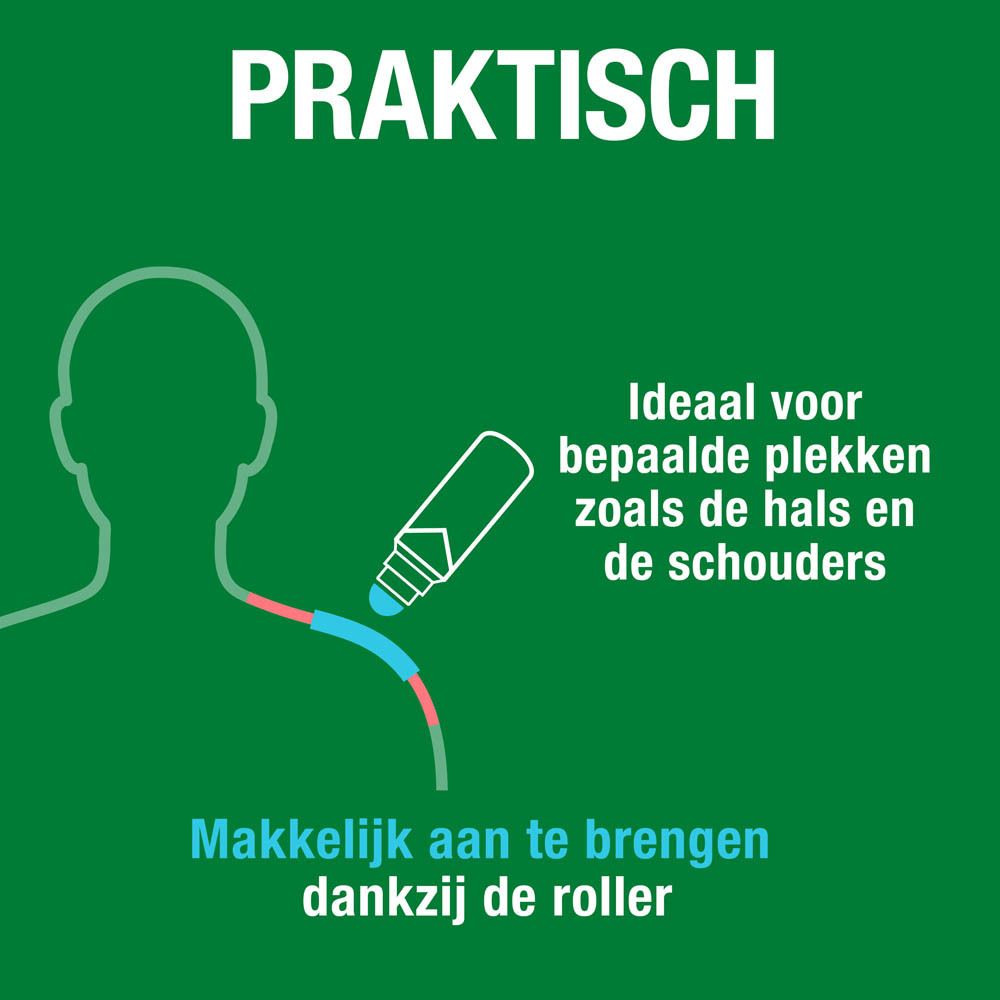 Biofreeze gebruikt koudetherapie. Illustratie van een hersenen en een arm. Tekst: Blokkeert pijnsignalen.
