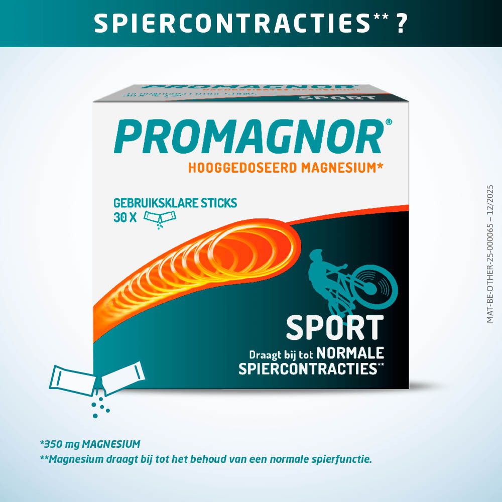 Promagnor Sport: Doos met 30 gebruiksklare sticks, met silhouet van een wielrenner.