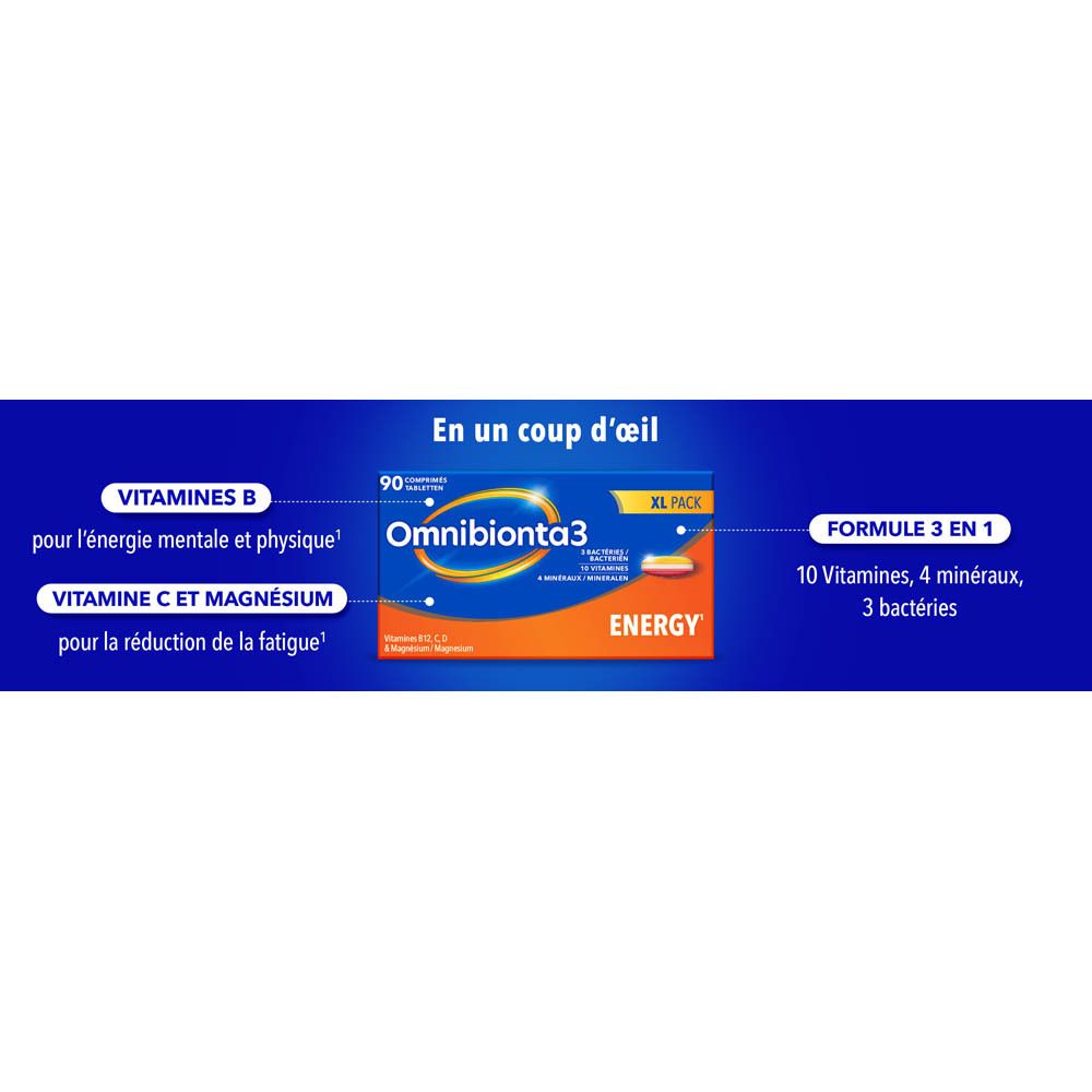 Omnibionta®3 Énergie | Comprimés multivitaminés avec vitamines B12, C et magnésium | 3 mois