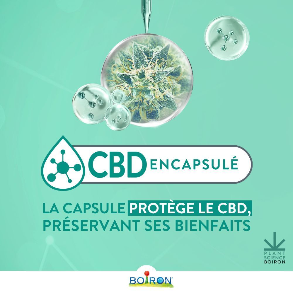 CBD by Boiron Gel Repare & Relaxe. Emballage et tube. Texte : Gel, Repare & Relaxe, 70g. Logo cannabis.