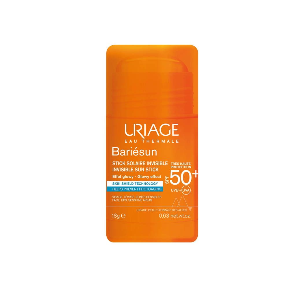Uriage Bariésun Stick SPF50+ op witte achtergrond. Productinfo en merk.