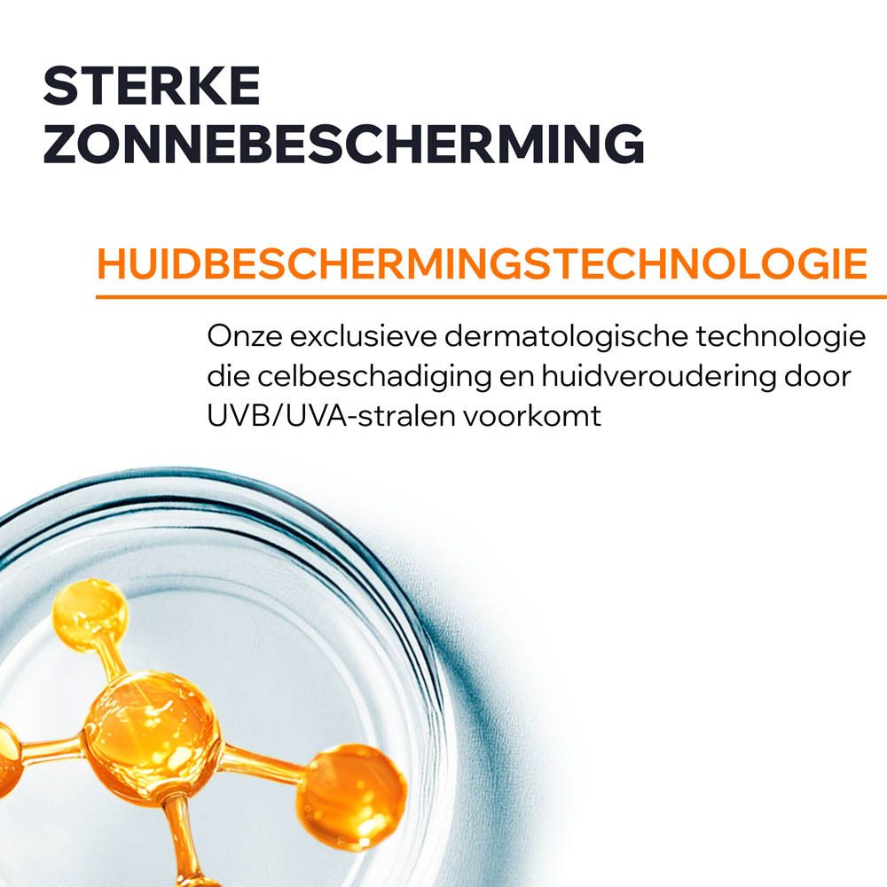 Close-up van ingrediënten. Tekst: Huidbeschermingstechnologie.
