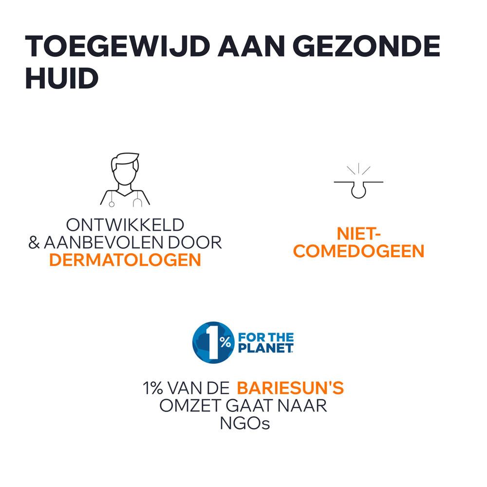 Afbeelding met logo's. Tekst: Ontwikkeld & aanbevolen door dermatologen, niet-comedogeen.