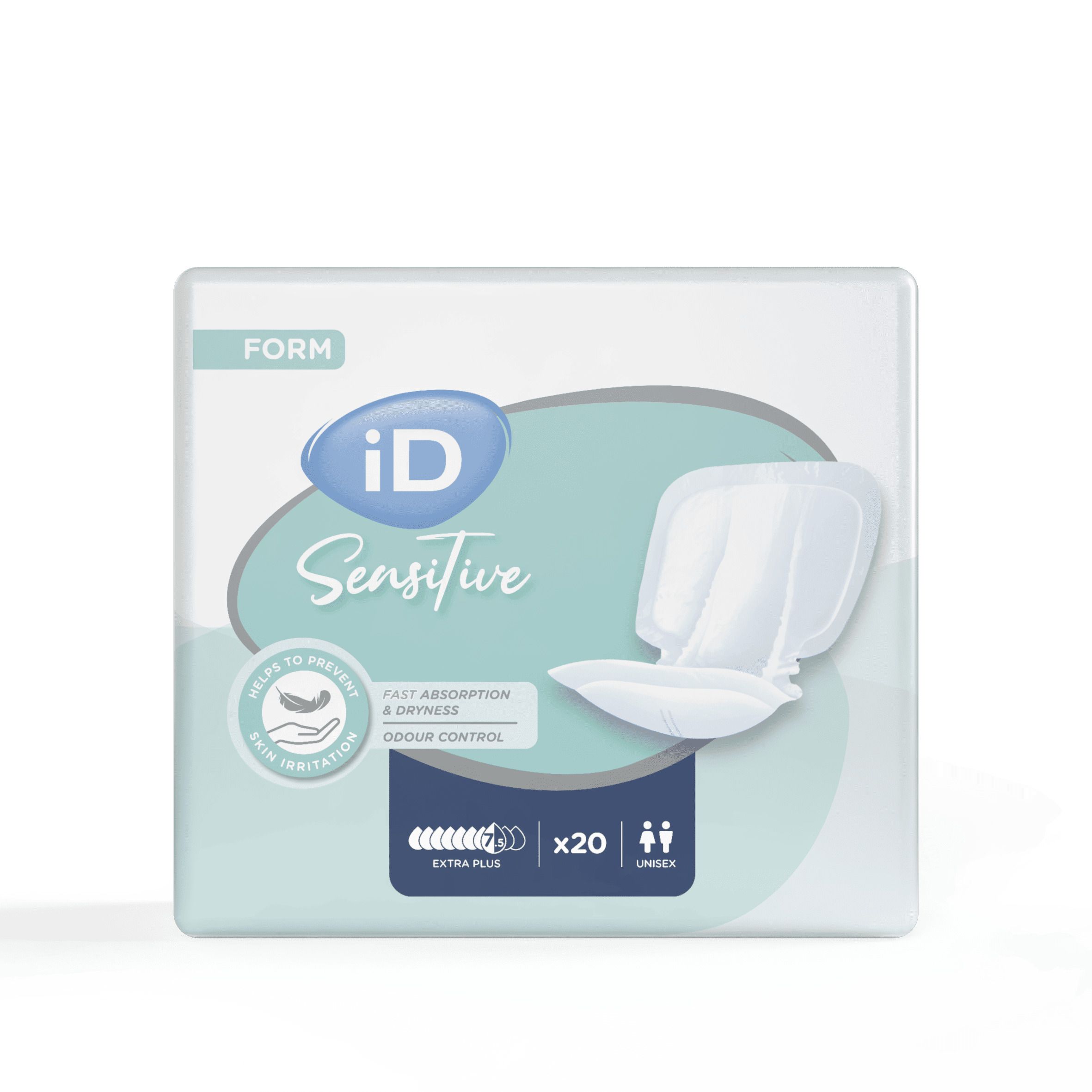 Protections iD Sensitive Form Extra Plus, lot de 20. Protections absorbantes pour incontinence, unisexes.