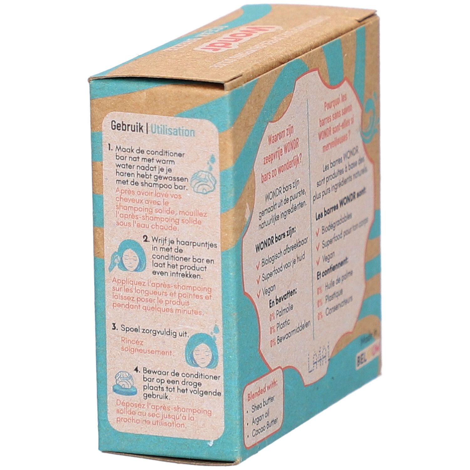 Boîte en carton. Texte en allemand et français. Instructions d'utilisation pour le Conditioner Bar.