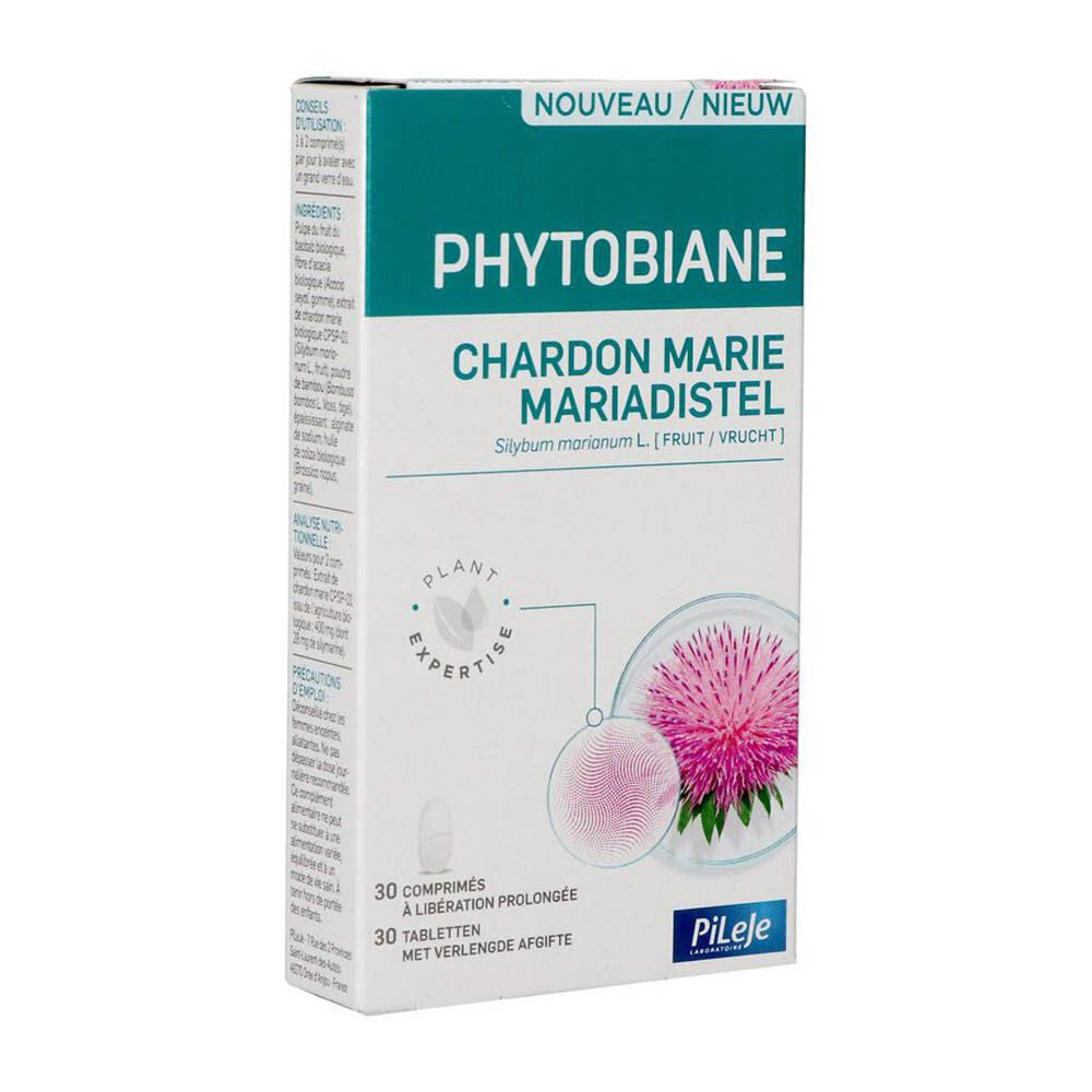 Doosje PHYTOBIANE Chardon Marie Mariadistel. 30 tabletten met verlengde afgifte. Merk PiLeje.