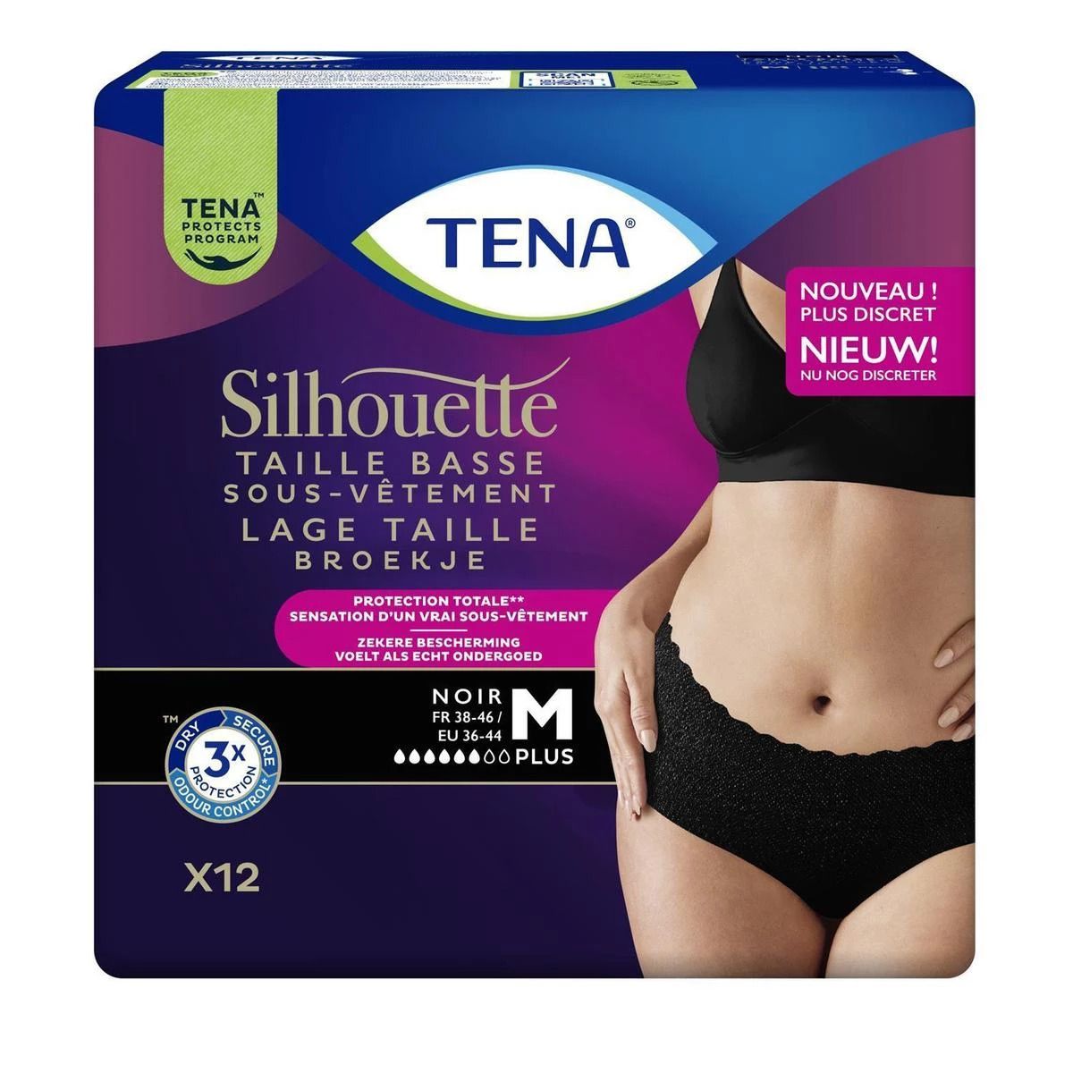 Tena Silhouette Plus Noir Taille Basse M