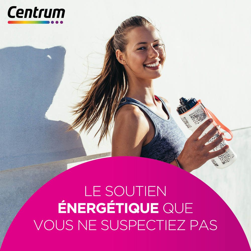 Femme avec une gourde. Fond rose. Texte: Le soutien énergétique que vous n'attendiez pas.