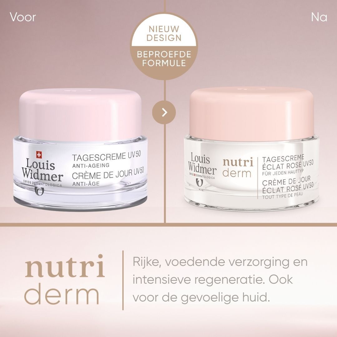 Louis Widmer Nutriderm Dagcrème Éclat Rosé UV50 Zonder Parfum