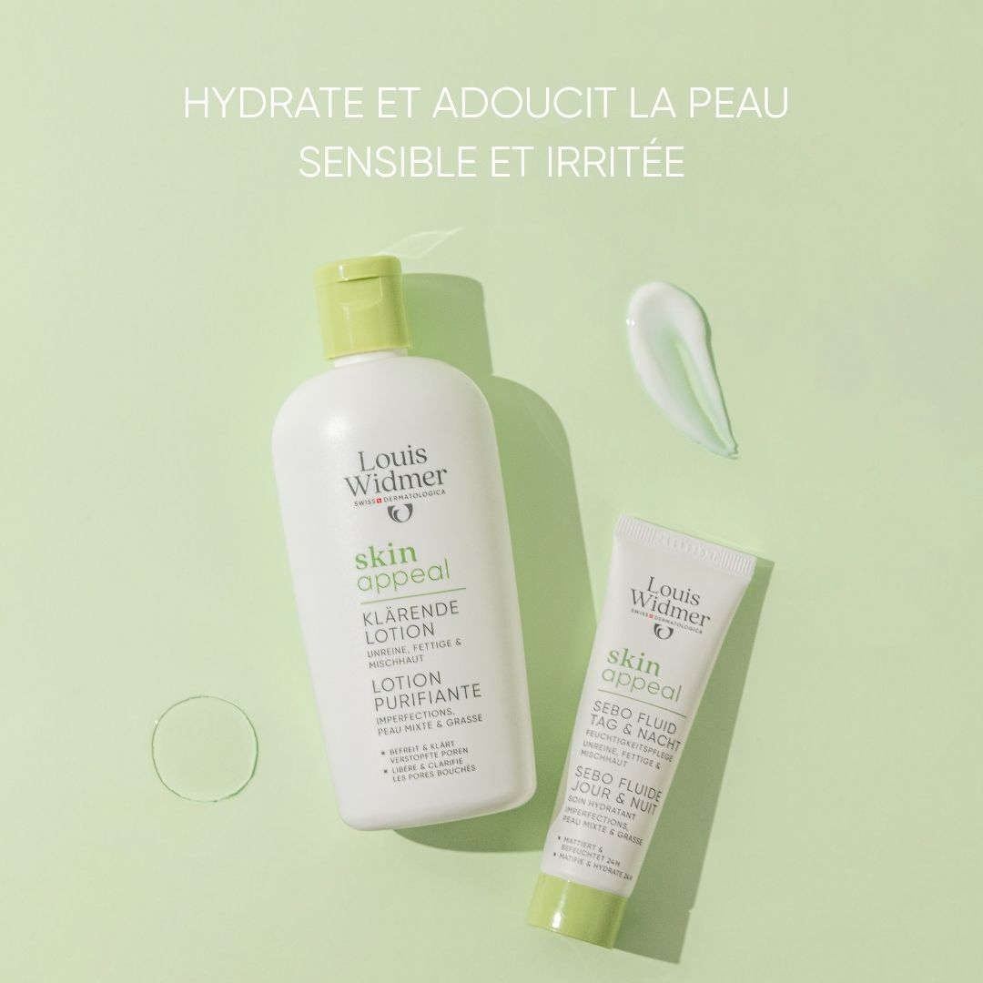 Emballage produit Louis Widmer Skin Appeal. Texte: Ingrédients, vegan, respectueux de l'environnement, sans cruauté.