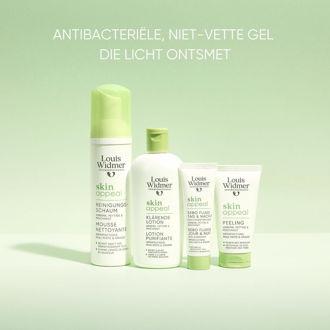 Verschillende producten. Tekst: Antibacteriële, niet-vette gel die licht ontsmet.
