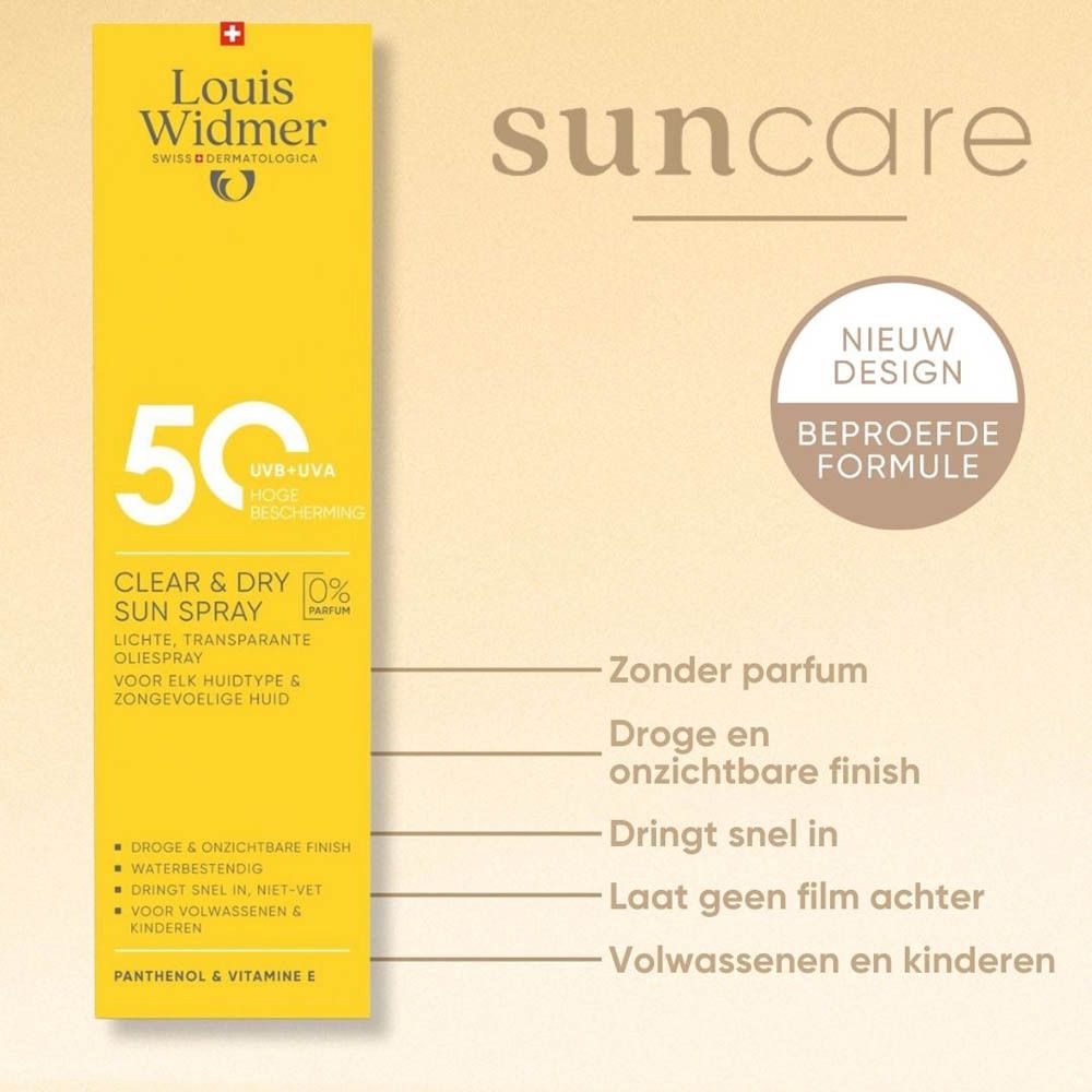 Louis Widmer Clear & Dry Sun Spray SPF50 |Zonder Parfum
