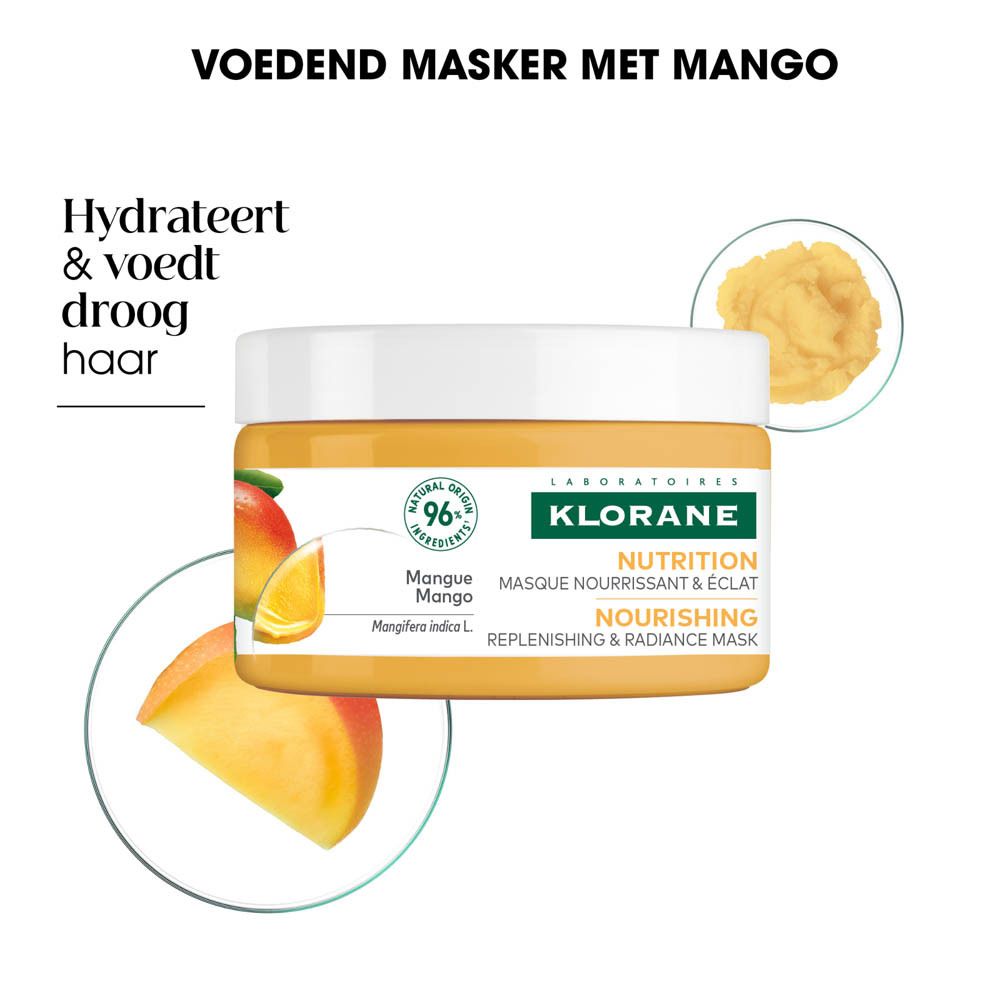 Klorane Mango masker: pot, mangofruit en vruchtvlees.